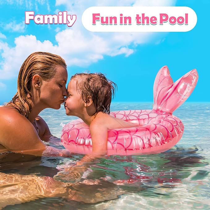HeySplash Pool Floats Kids, Inflatable Swimming Ring Mermaid Tail Shaped Swim Tube Floaties, Summer Water Fun Beach Party Swimming Pool Toys for Kids Children Water Activities, Rose Gold