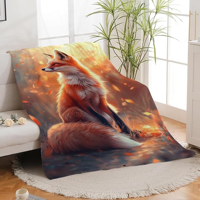 Fox Blanket Orange Fox Throw Blanket Fox Gifts for Girls Women Kids Boys Adults Men Super Soft Cozy Plush Fluffy Fuzzy Fleece Blanket Home Decor 40''X50''