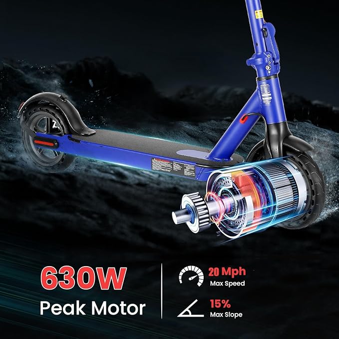 Caroma Electric Scooter,630W Peak Motor,20 MPH Max Speed & 18 Miles Long Range,8.5" Solid Tires,Dual Braking System with Cruise Control,Foldable E-Scooter with Smart APP Lock for Adults and Teens