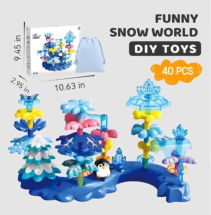 Toys for 3 4 5 6 Years Old Toddlers, Snow Garden Stacking Toys,40 PCS DIY Building Blocks, STEM Educational Preschool Kindergarten Toy, Christmas Birthday Easter Gift with Storage Bag