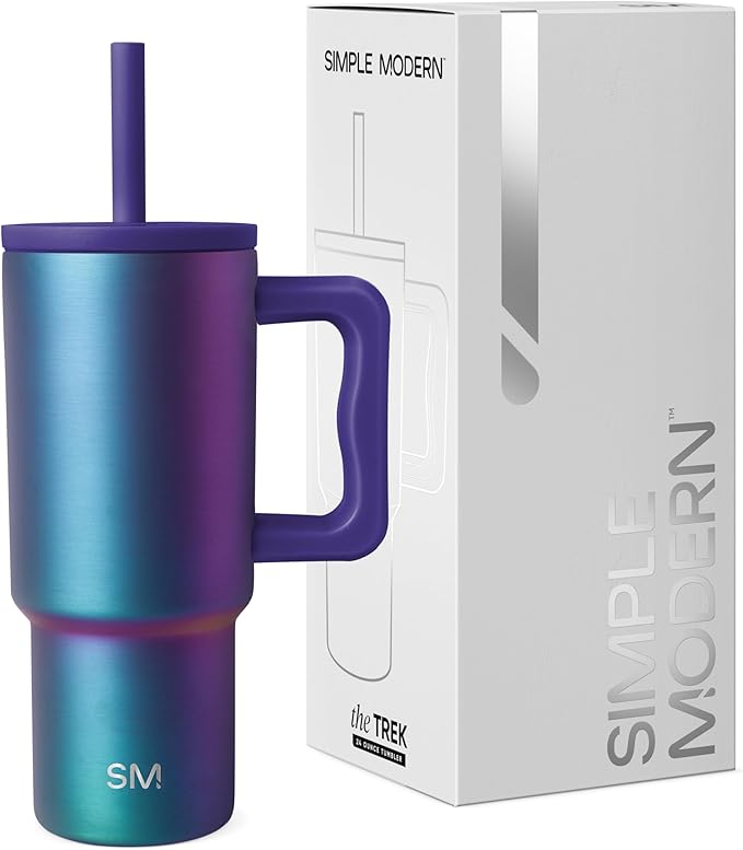 Simple Modern Kids 24 oz Tumbler with Handle and Silicone Straw Lid | Spill Proof and Leak Resistant | Reusable Stainless Steel Bottle | Gift for Kids Boys Girls | Trek Collection | Prism