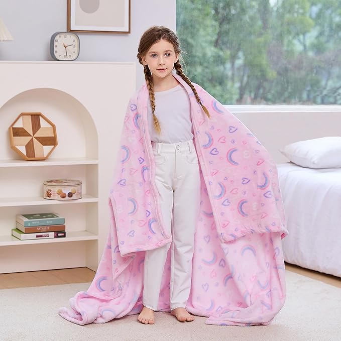 Viviland Kids Rainbow Print Blanket, Warm Lightweight Plush Throw for Boys & Girls, 50" x 60"