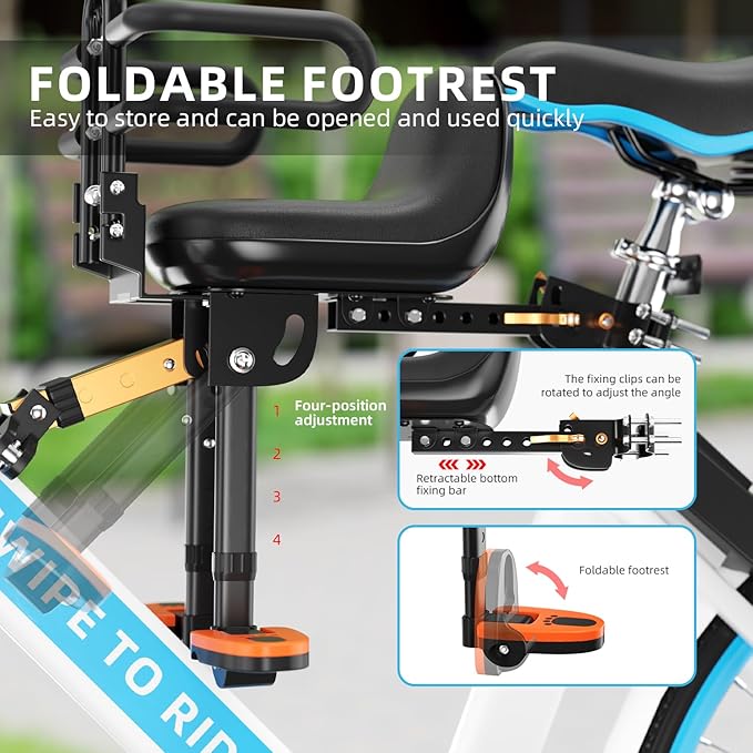 Child Bike Seat, Kids Bike Seat with Guardrail, High Seat Cushion Backrest Mountain Bike Child Bike Seat, Bicycle Child Safety Seat for Children from 1 to 3 Years Old