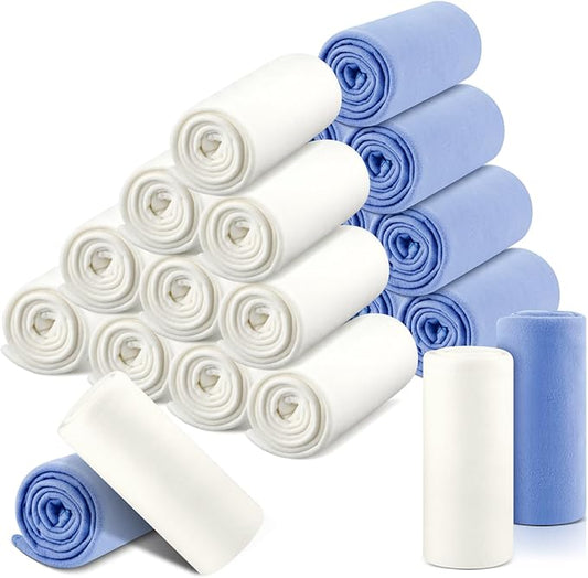 Newwiee 24 Pcs Fleece Throw Blankets Bulk Outdoor Wedding Guest Gifts Soft Lightweight Sleepover Lap Blankets Pet Home Sofa Couch Office Donation Homeless, 50 x 60 Inch (Mist Blue/White)