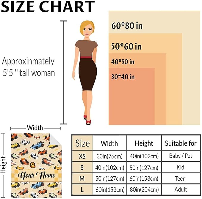 Personalized Cars Blankets for Boys, Custom Racing Car Blanket Gifts with Name for Cars Lovers, Yellow 30x40 Inches Cute Soft Fuzzy Throws for Couch, Sofa & Bed