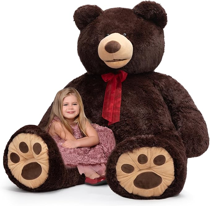 HollyHOME 5 ft Giant Teddy Bear Huge Teddy Bear with Embroidered Paw Big Plush Toy Gift for Girlfriend Kids 60 inches Chocolate Brown