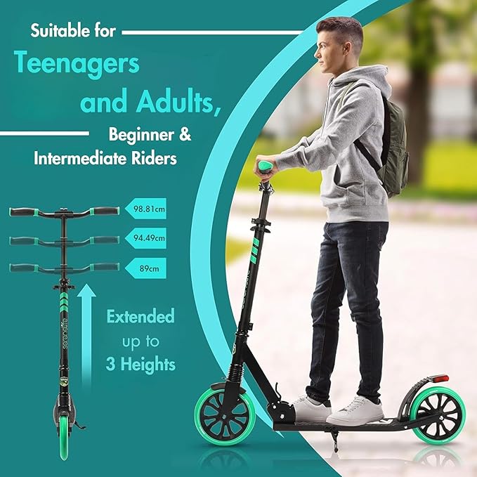 SereneLife Kick Scooter Adult Teenagers Kids- 2 Wheel Kids Scooter with Adjustable T-Bar Handlebar - Alloy Anti-Slip Deck - Portable Folding Scooters for Kids with Carrying Strap