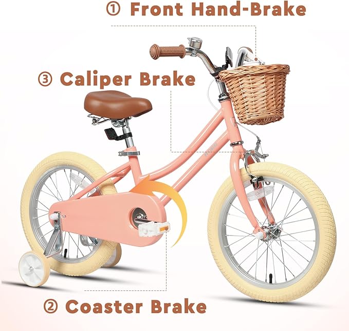 Petimini Girls Bike with Basket for 2-12 Years Old Kids, 12 14 16 18 20 Inch Bicycle with Bell Training Wheels Basket, Multiple Colors