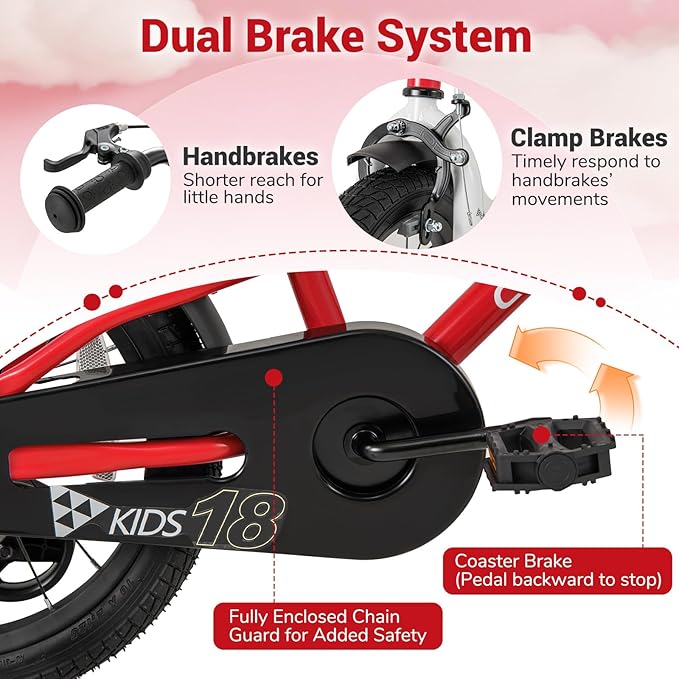 COSTWAY 12/14/16/18 Inch Kids Bike, Children Toddler Bicycle with Training Wheels, Adjustable Seat & Handlebar, Handbrake & Coaster Brake, Reflectors, Bell, Suitable for 3-8 Years Old Boys Girls