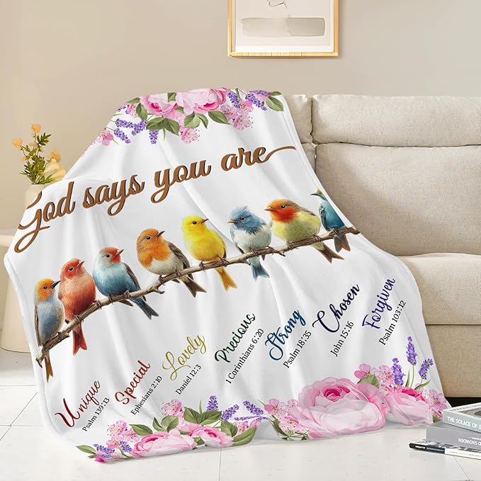 Bird Blanket God Says You are Bird Lover Throw Blanket Gifts for Kids Girls Boys Adults Women Men Super Soft Cozy Plush Fluffy Fuzzy Fleece Blanket Decor 40''X50''