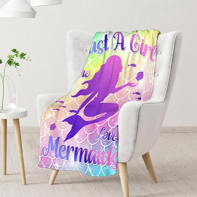Mermaid Blanket - Soft, Fuzzy & Warm - 30"x40" Small Blanket for Couch, Office - Colorful Cute Throw Gifts for Girls