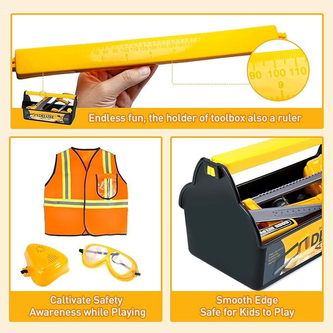 Zealous Kids Tool Set for Boys,Toddler Tool Set with Kids Tool Box & Electronic Toy Drill,Construction Pretend Play Tools for Kids,Toys for 3 4 5 Year Old Boys,Toddler Boy Toys