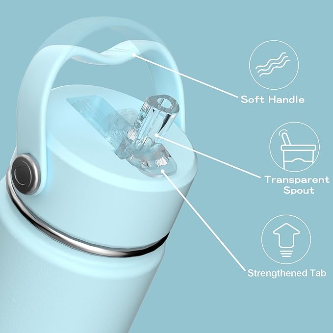 OISIZ Kids Water Bottle with Straw Lid 14oz, Vacuum Insulated 316 Stainless Steel Water Bottles for Kids for School, Leakproof Water Bottle, BPA Free and Keep Cold for 24 Hours