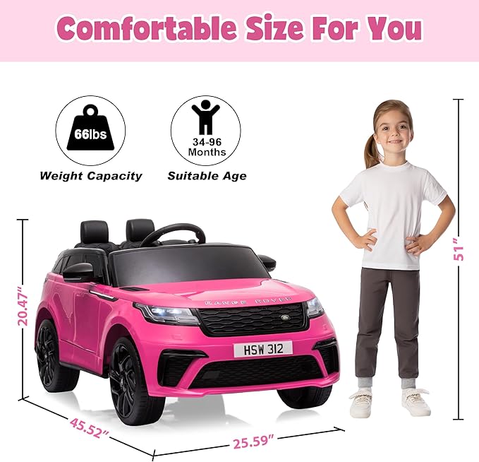 TOBBI Licensed Land Rover VELAR Ride On Toy Car for Toddler,12V 7AH Electric Car for Kids Ages 3-8 to Drive w/Remote Control/Music/Safety Belt,Double Doors