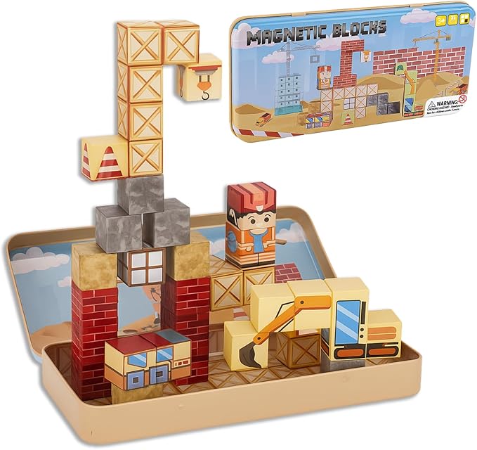 OAR Mini Magnetic Blocks – Montessori Toddler Sensory Magnetic Building Blocks & Tiles STEM Set, Magnet Cubes with Portable Gift Box, Travel Toy for Kids Ages 3-8, Christmas & Birthday Gift