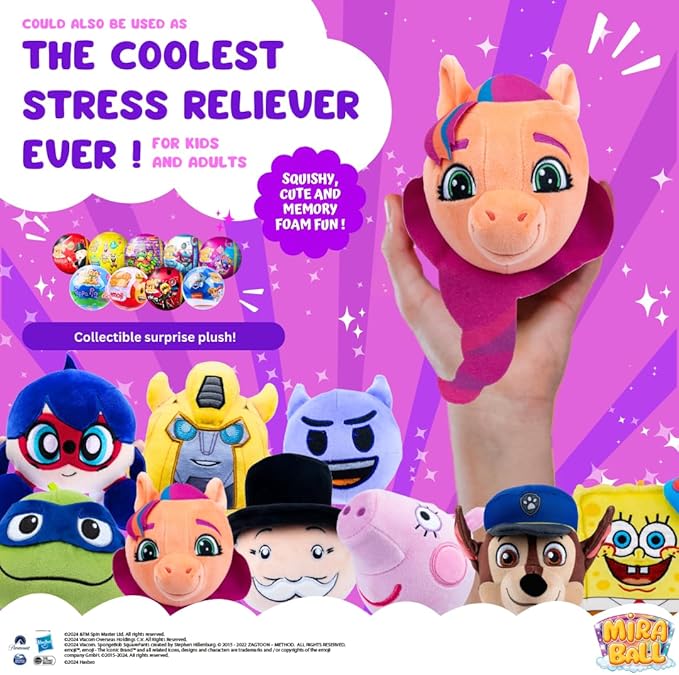 My Little Pony Plush Mystery Ball with Stickers & Fidget Toys - Plushies Blind Box Cute Figures, Stuffed Animal Collectible Toys, Gifts, Prizes for Kids, Ages 3+ (2-Pack)