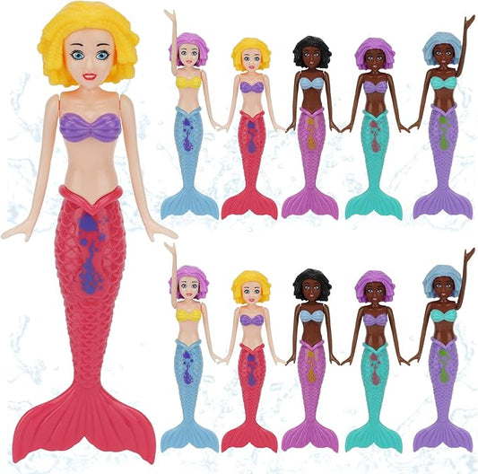 10 Pack Colorful Mermaid Diving Toys Underwater Sinking Pool Toys for Toddlers Kids Girls Ages 3-12, Summer and Spring Fun Bath & Swimming Pool Games, Non-Repeating Styles (Mixedcolor)