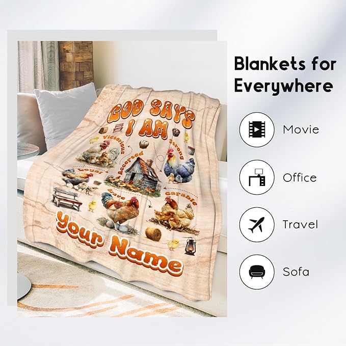Custom Chicken Name Blanket - Chicken Lovers Gift, Kids & Adults Throw Blanket, Inspirational Cozy Fleece Throw for Living Room, 60"x80"