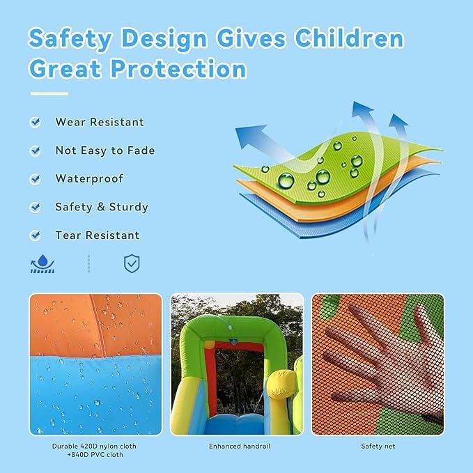 FBSPORT Inflatable Bounce House Water Slide, Bounce House for Kids Indoor Outdoor Bouncy House with 550W Blower, Bounce Castle with Slide Ball Shooting, Water Gun, Splash Pool, Bounce Area, Hose