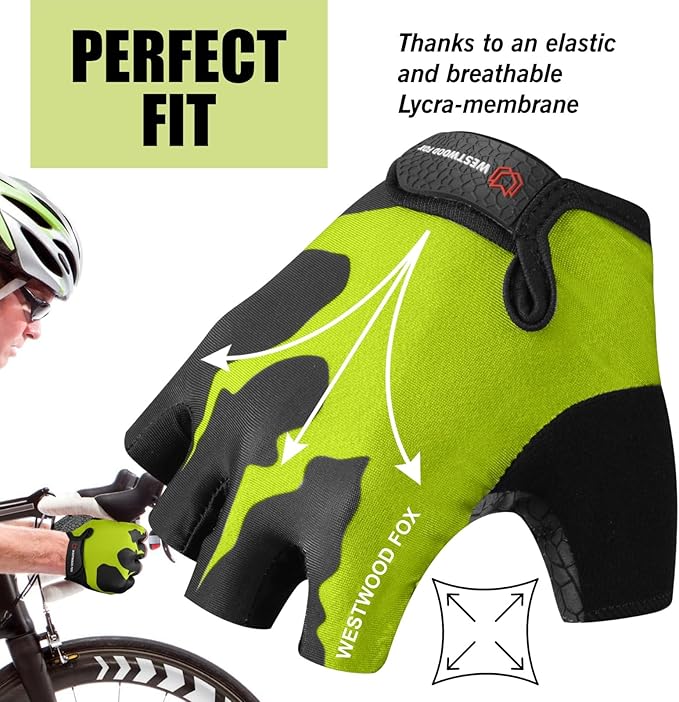 Cycling Gloves Half Finger Unisex Padded Grips Palm Bicycle Summer MTB Bike Gloves for Men Women Non-Slip Fingerless Short Mountain Bike Sports Hiking Climbing Gym