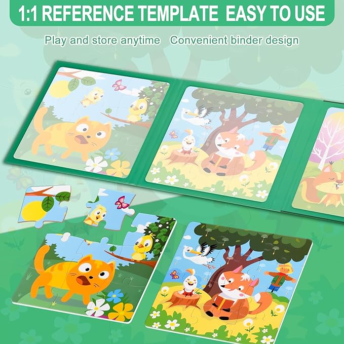 ASTARON Magnetic Puzzles for Toddlers, 9-12-16 Pieces Animal World Learning Magnet Puzzles for Road Trip, Educational Travel Toys Car Plane Activities for Kids, Kids Birthday Gifts