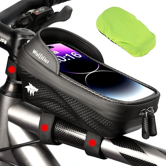 Bike Bag - Waterproof Bike Frame Bag with Sun-Visor Rain Cover, Bike Phone Holder with TPU Sensitive Touch Screen, Handlebar Bag Bicycle Accessories