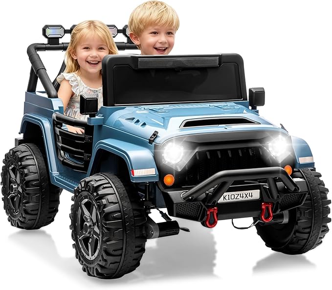 2 Seater Ride on Car Toy for Kids, 24V 4x4 Ride-on Truck, w/Parent Control, Soft Start, 3 Speed, 4-Wheeler Suspension, Bluetooth, LED Lights, Electric Car for Kids Toddler Ages 3-8, Blue