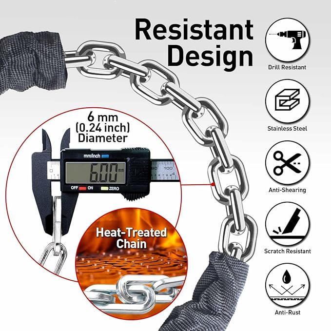 Bike Chain Lock Security 5 Digit Resettable Combination, 38.6 inches Heavy Duty Anti Theft Lock Chain for Bicycle, Motocycle, Scooter, Gate, Fence (Gray, 3.2ft)
