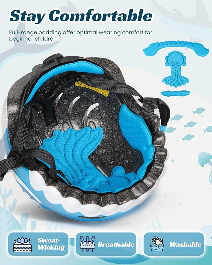 Bike Helmet for Kids 3-5-8 Toddler Bike Helmet Animal 3D Cartoon Boys Girls Safety Adjustable Kids Helmet and Pads Set for Cycling Scooter Skateboard