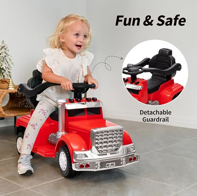 3-in-1 Ride on Push Car for Toddler with Handle, Toddler Ride on Toy for Girls Aged 1-3, Stroller Sliding Walking Car w/Music, Horn and Lights - Red