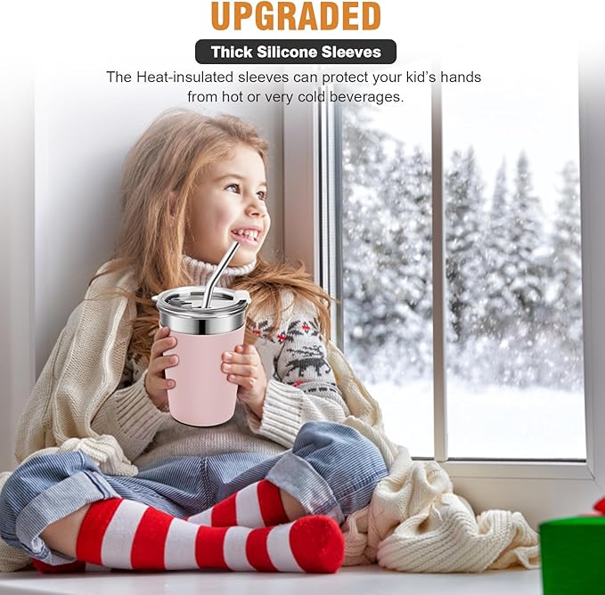 Ymmy Sam Kids Stainless Steel Cups with Lids & Straws, 12oz Metal Tumblers, Unbreakable Toddler Cups for Hot & Cold Drinks, Leakproof, 6Pack