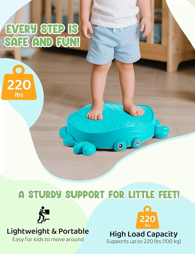 YOHOOLYO Stepping stone for kids, 5 Pack Non-Slip Child Balance Stones, Outdoor Indoor Play Toys, Rainbow Crab Design for Toddlers Kids 3-5 Gift