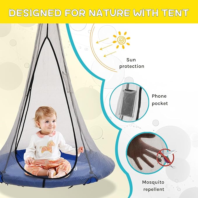 SkyBound 40inch Tree Swing Saucer Swing - 600LB Weight Capacity - Outdoor Swing with Hanging Straps - Waterproof Tree Swings for Kids - Tire Swings for Trees - Durable Flying Swing Seat for Children