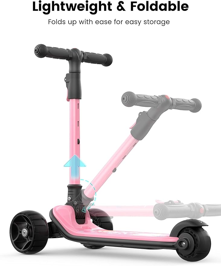 Besrey Kick Scooter for Kids Ages 3-10, 3-Wheel Folding Scooter with Adjustable Height, LED Light Wheels, Extra Wide Deck for Outdoor Activities