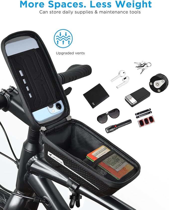 whale fall Quick Release Bike Frame Bag with Hard Shell, Waterproof Phone Mount with 0.25mm Touchscreen, Detachable Cycling Bag for Phones up to 6.9", Fits Road & Mountain Bikes