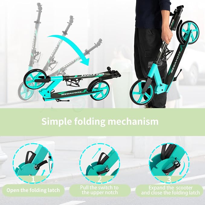 Foldable Kids Scooter with 8 inch Sturdy Wheels - Scooters for Kids, Teens, Adults Ages 8+, Adjustable Handlebar, Gift for Boys&Girls, 220lbs Max Load, Bearing ABEC7,Cup Holder