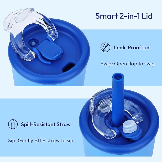 Candy Tumbler, 12 oz Kids Insulated Stainless Steel Water Bottle with Spill Resistant Silicone-Metal Straw and 2-in-1 Lid, BPA-Free, Cup Holder Friendly, Dishwasher Safe, Teal