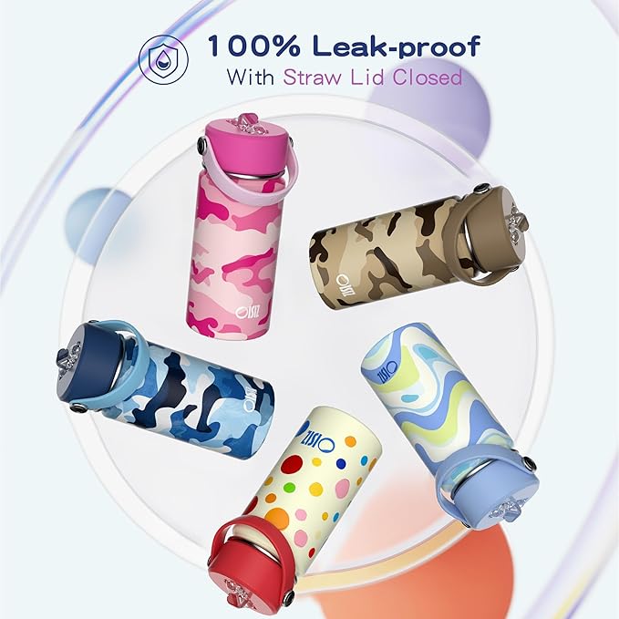 OISIZ Kids Water Bottle with Straw Lid 14oz, Vacuum Insulated 316 Stainless Steel Water Bottles for Kids for School, Leakproof Water Bottle, BPA Free and Keep Cold for 24 Hours