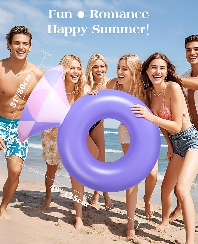 HeySplash Pool Floats, Inflatable Diamond Ring Pool Float, Large Engagement Ring Floatie for Bachelorette Party, Swim Tube River Lake Wedding Bride Stagette Decor Fun Toy Raft for Adults, Purple Pink