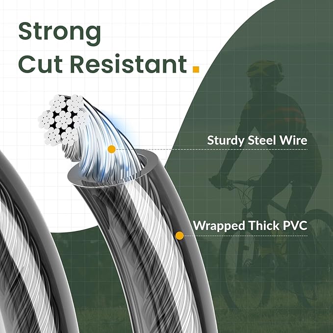 Titanker Bike Lock Cable,12mm Thick Security Cable with Loops Heavy Duty Steel Cable Vinyl Coated Bike Cable Lock Security Chain (4ft, 7ft, 15ft, 30ft)