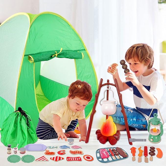 Kids Camping Set with Play Tent,Campfire,Lantern,Indoor Outdoor Camping Set with Pop up Play Tent,Camping Toys Play Set for Kids 3 4 5 Year Old,Toddler Toys