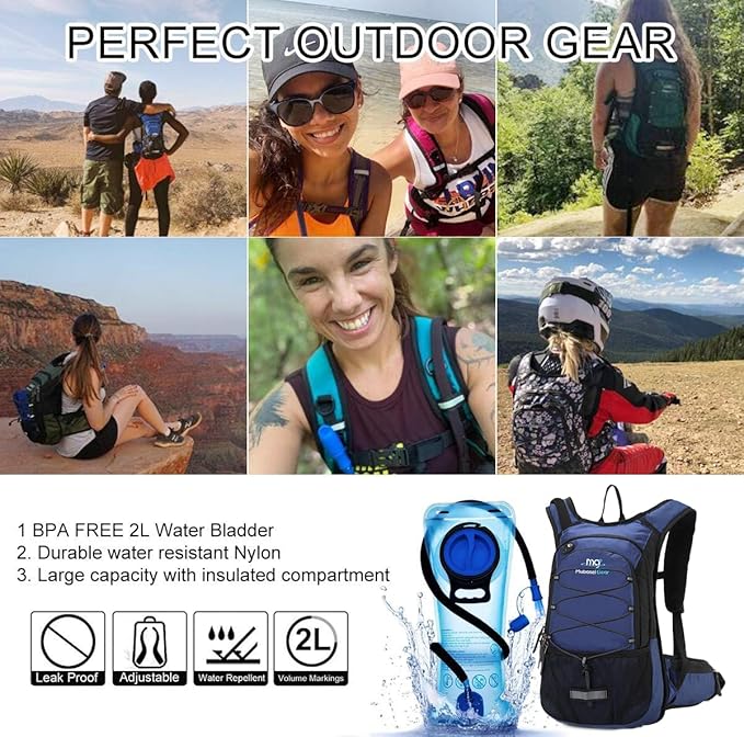 15L Insulated Hydration Backpack Pack with 2L Water Bladder Lightweight Hiking Backpack Bag for Women Men Daypack for Hiking Running Festival Camping Biking