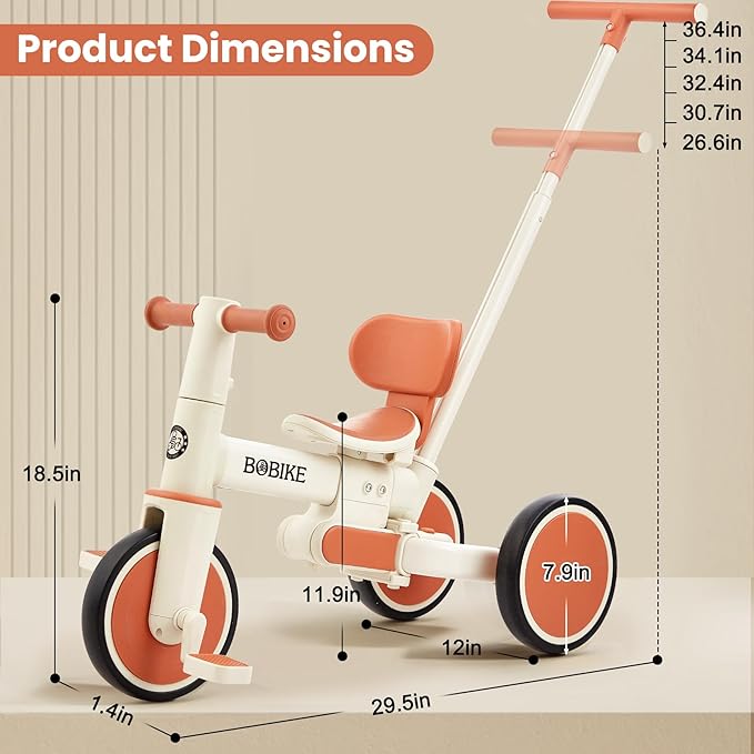 Toddler Bike with Push Handle,Tricycles for 18 Months to 5 Years Old, Toddler Tricycle with Push Handle for Boy Girl, Baby Balance Bike with Adjustable Seat Height and Removable Pedal (White)