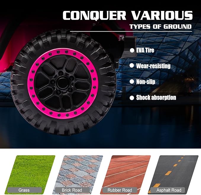 12V Ride On Car Truck for Kids with Remote Control,1 Seater 4WD Battery Powered Ride On UTV Toys for Toddlers Boys Girls, Off Road Electric Vehicle to Drive w/Bluetooth, LED Lights, EVA Wheels, Pink