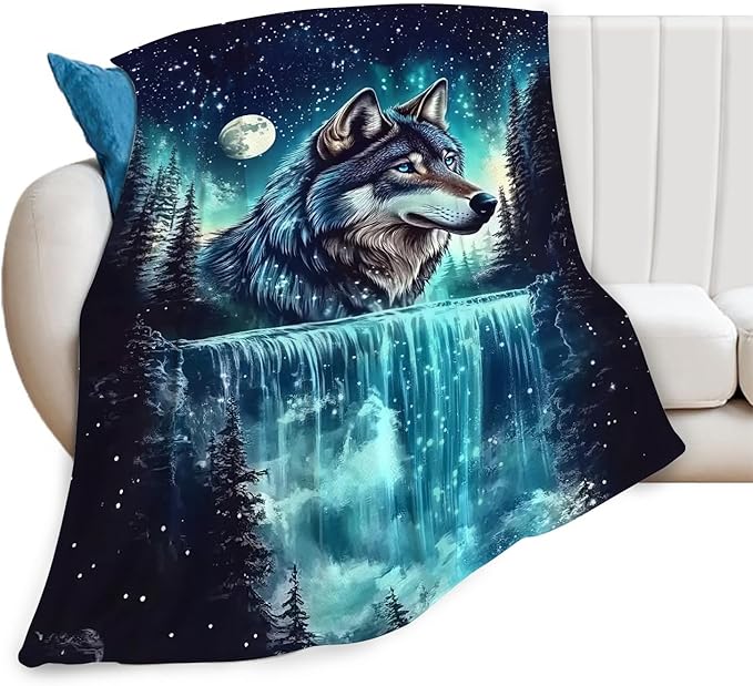 Wolf Blanket Wolves Lover Throw Blankets Waterfall Gifts for Girls Boys Kids Soft Cozy Fleece Plush for Couch Sofa Bed 60"x50"