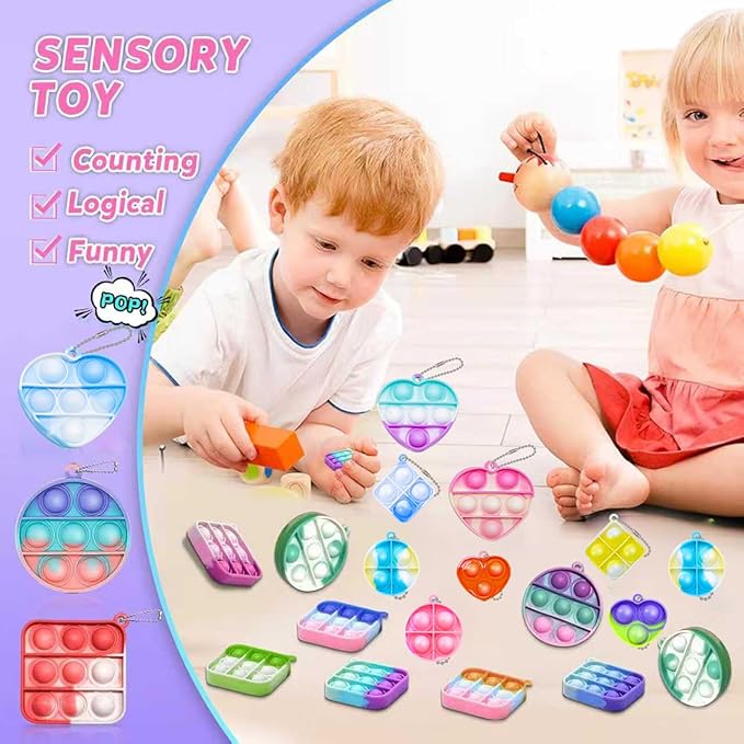 108 PCS Pop Fidget Keychain It Mini Fidget Toys Bulk Party Favors for Kids 4-8,8-12 Year Boys Girls Push Pops Bulk Toys Its Small Prizes for Kids Classroom Birthday Party Favors Bubble Poppers
