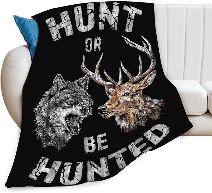 Hunting Blanket Gifts for Men Dad Wolf Deer Throw Blankets Cozy Plush Fleece Hunters Decor Flannel Fuzzy for Couch Chair Bed 80"X60"