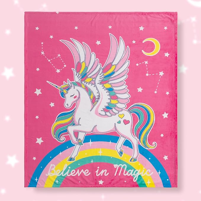 Unicorn Gifts Toys for Kids Girls - Glow in The Dark Blanket Age 1-13 Years Old Birthday Christmas Valentine's Gift Easter Presents Toddler Teen Daughter Grandkids Rainbow Moon Stars Throw 50"x60"