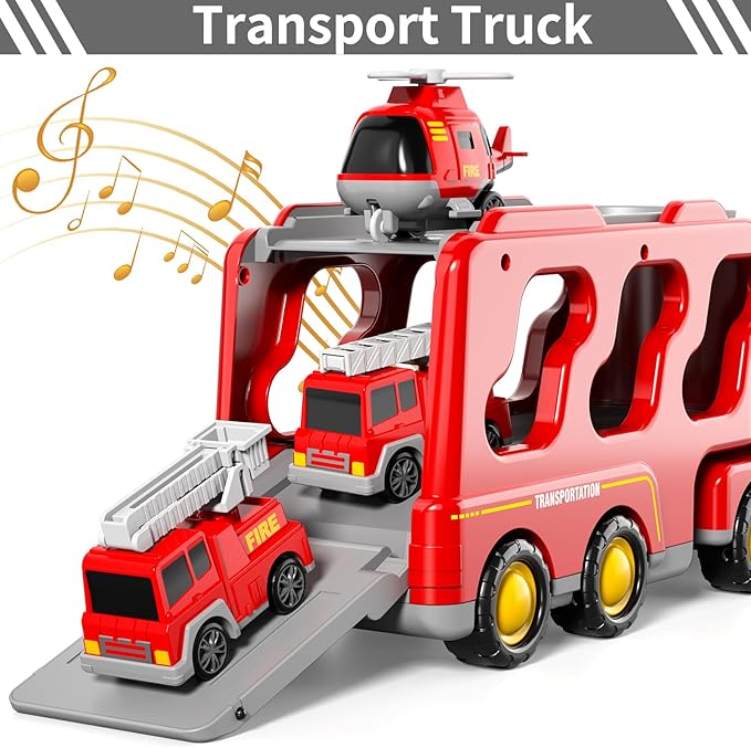 Bennol 5-in-1 Fire Trucks Toy Set for Boys Age 1-3 3-5, Fire Car Truck for Toddlers 1 2 3 4 5 6 Years Old, Christmas Birthday Gift Car Sets with Light Sound