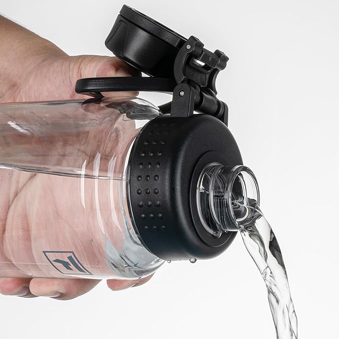 Fanhaw 32 oz Clear Water Bottle with Fast-Flow Spout Lid, BPA-Free Tritan, Wide Mouth, Leakproof, Reusable Bottle for Gym, School, Office, Travel (Clear&Black)